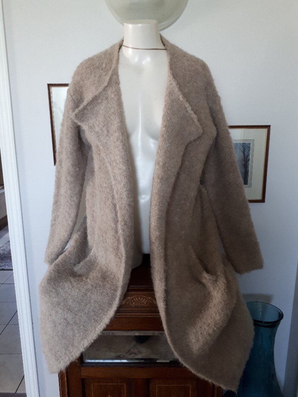 Kenar alpaca taupe open long cardigan - Sz. Large